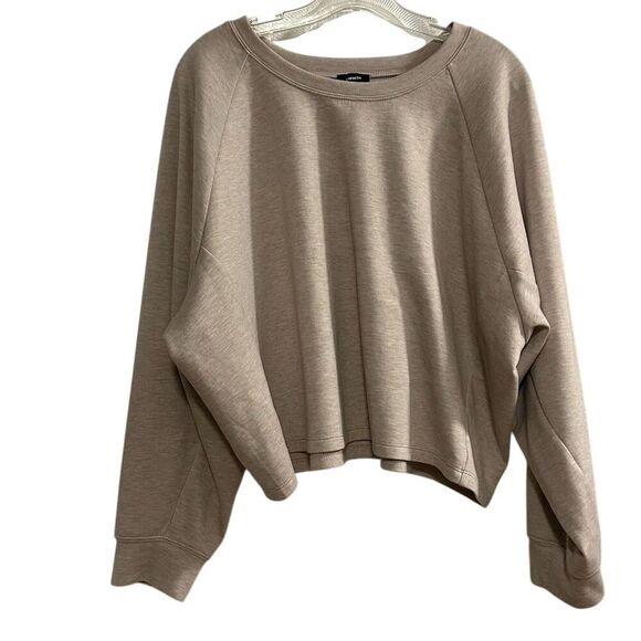 Express Women's Cropped Sweatshirt Heathered Beige XL Long Sleeve Casual Fall - Picture 1 of 14